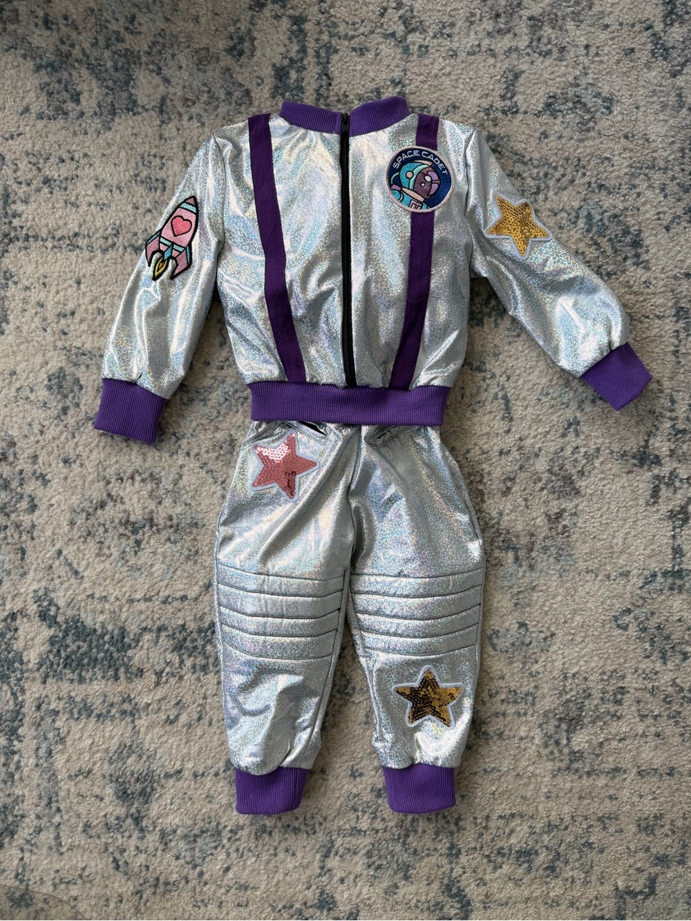 Kids Silver Space Explorer Costume with Purple Accents, Size 2T